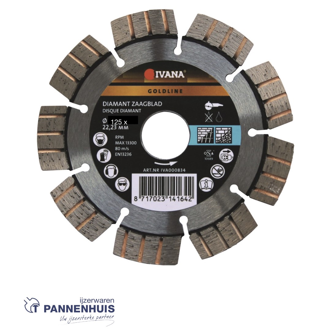 Ivana Diamant Zaagblad 125 X 22,23 Goldline Alg Bouwmaterialen