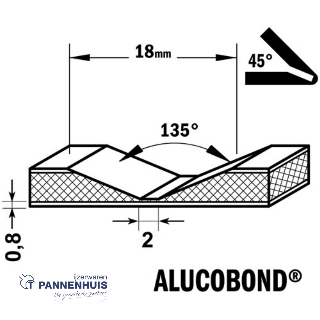 CMT V-groef frees 135° voor alucobond HW D=18 x 3,3mm 135° L=60 S=8 Z2 - Afbeelding 3