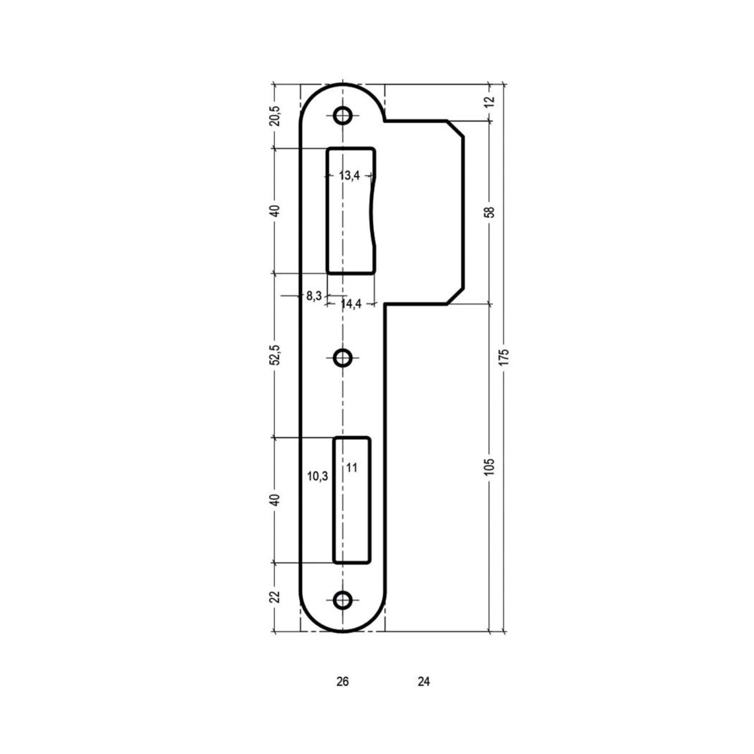 Litto Vlakke sluitplaten PA0522N 00 Zwart 175x26/50 L/R - Afbeelding 2