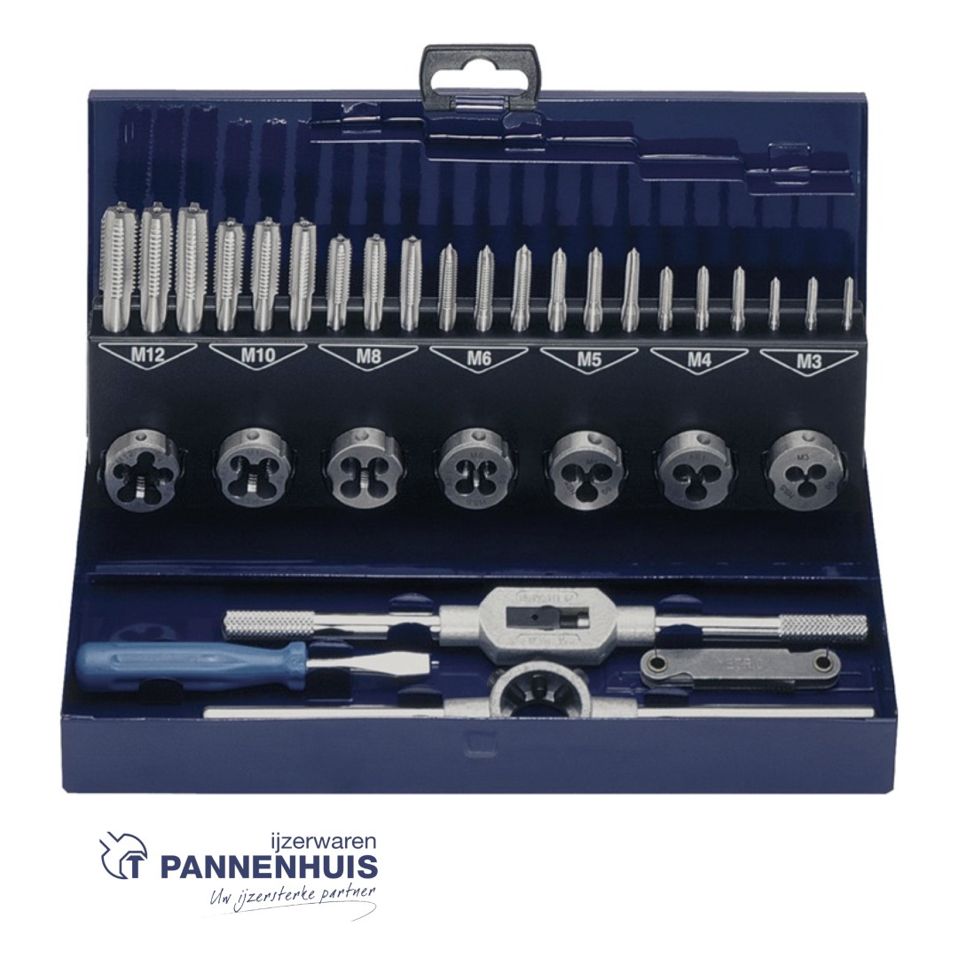 Tecwerk chroefdraadtap-set M3-M12 32-delig HSS metalen cassette