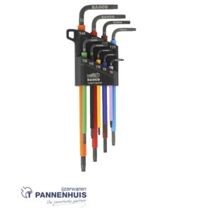 Bahco Stiftsleutels, TORX®, lang, gefosfateerd, gekleurd, metrisch - 9-delig