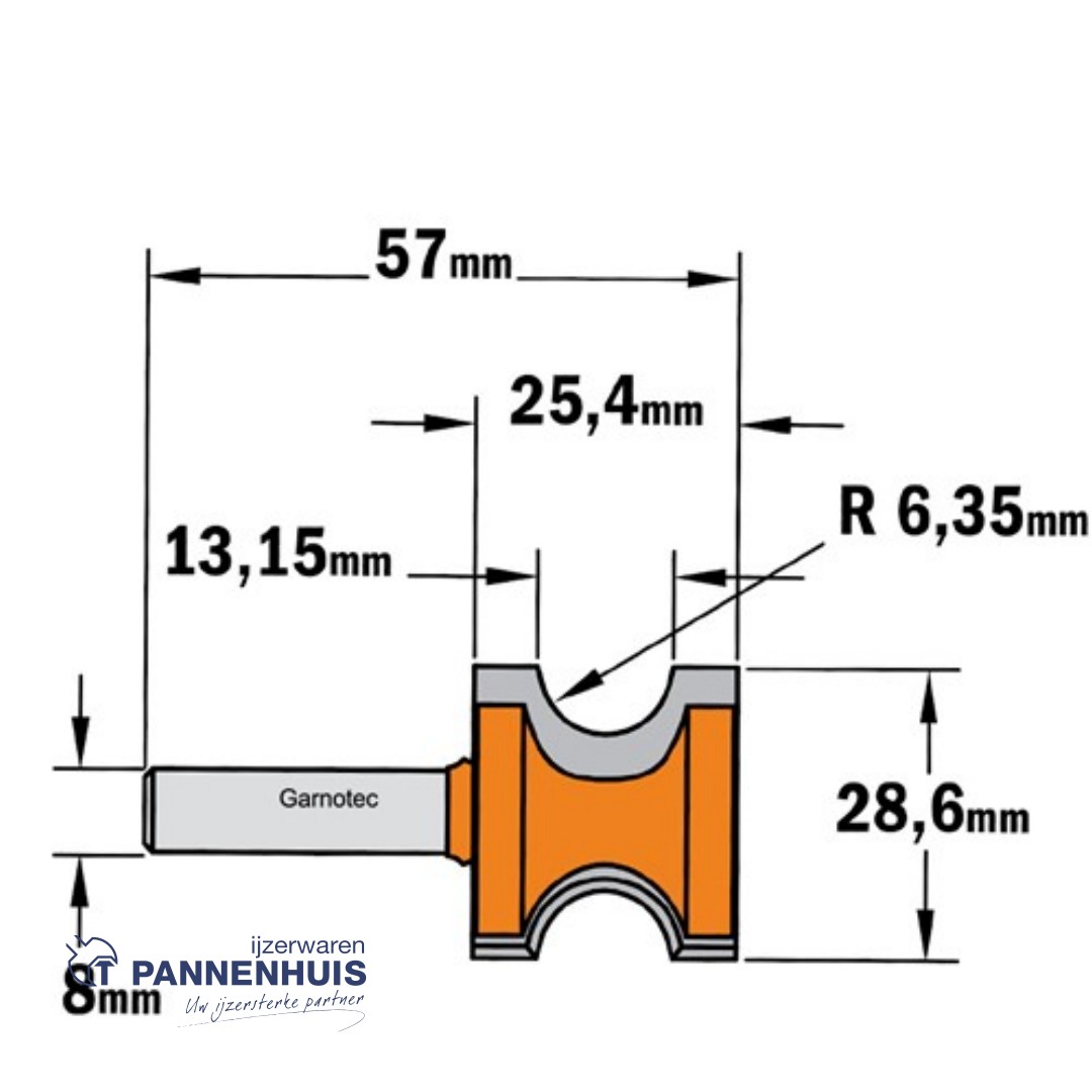 CMT Haflronde frees, HW D=28,6 x 25,5mm R=6,35 L=57 S=8 Z2 - Afbeelding 2