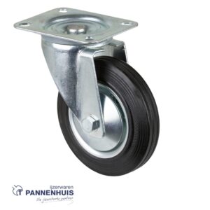 Zwenkwiel Ø 160mm 135kg op plaat rubber zwart