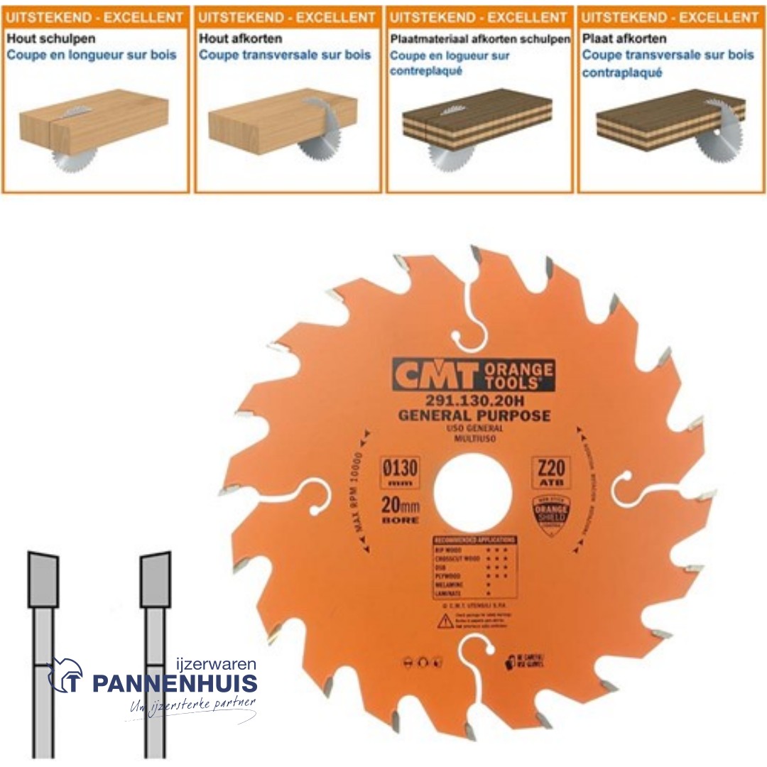 CMT Universele cirkelzaag HW 130x20x2,4 Z20 Massieve houtsoorten, Multiplex
