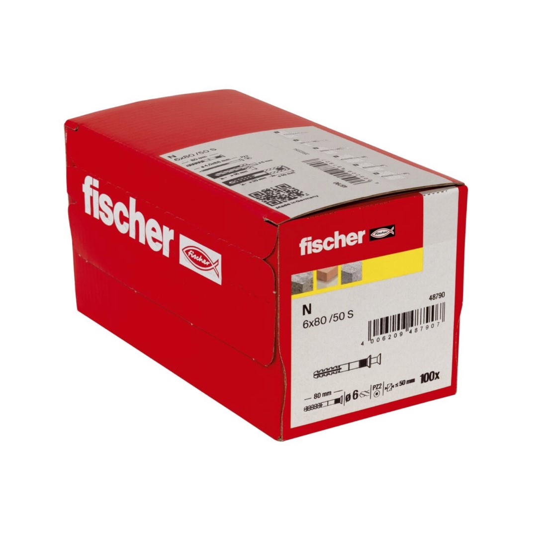 fischer Nagelplug N 8 x 100/60 S met verzonken kop (100st) - Afbeelding 2
