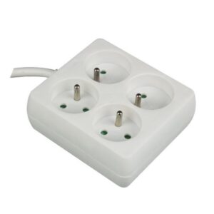 Stekkerdoos, 4 stopcontacten met penaarde (type E), kabel 1.5 m, 3G1.5, vierkant, wit