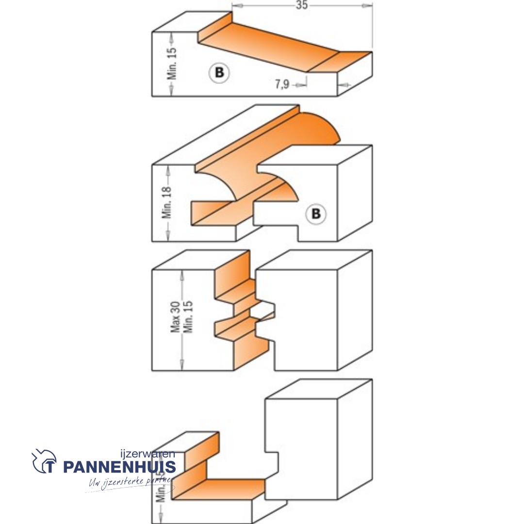CMT Complete CMT Keukenfrezenset profiel B HW S=12mm Z2 - Afbeelding 3