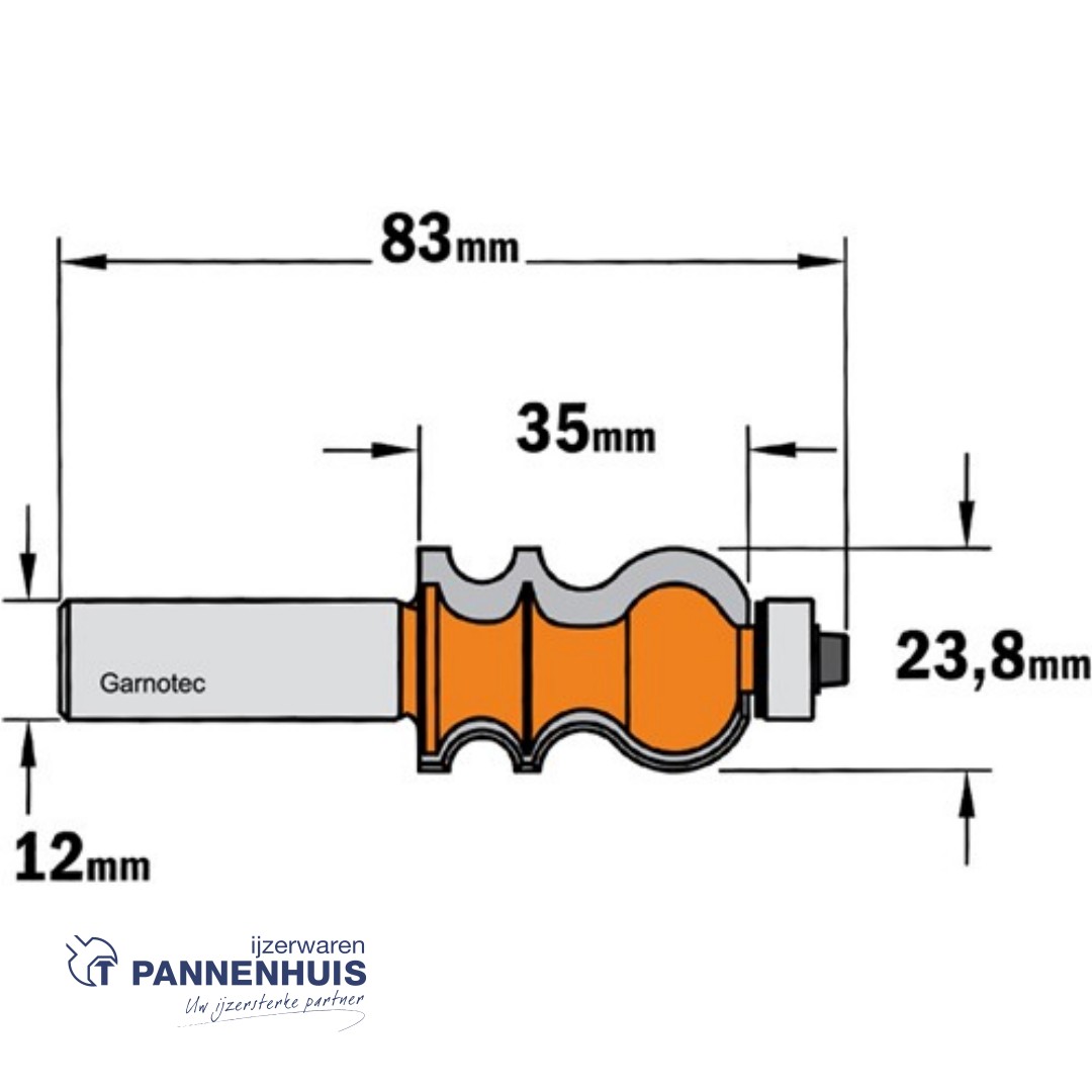 CMT Universele frees met geleidelager HW D=23,8 x 35mm L=83 S=12 Z2 - Afbeelding 2