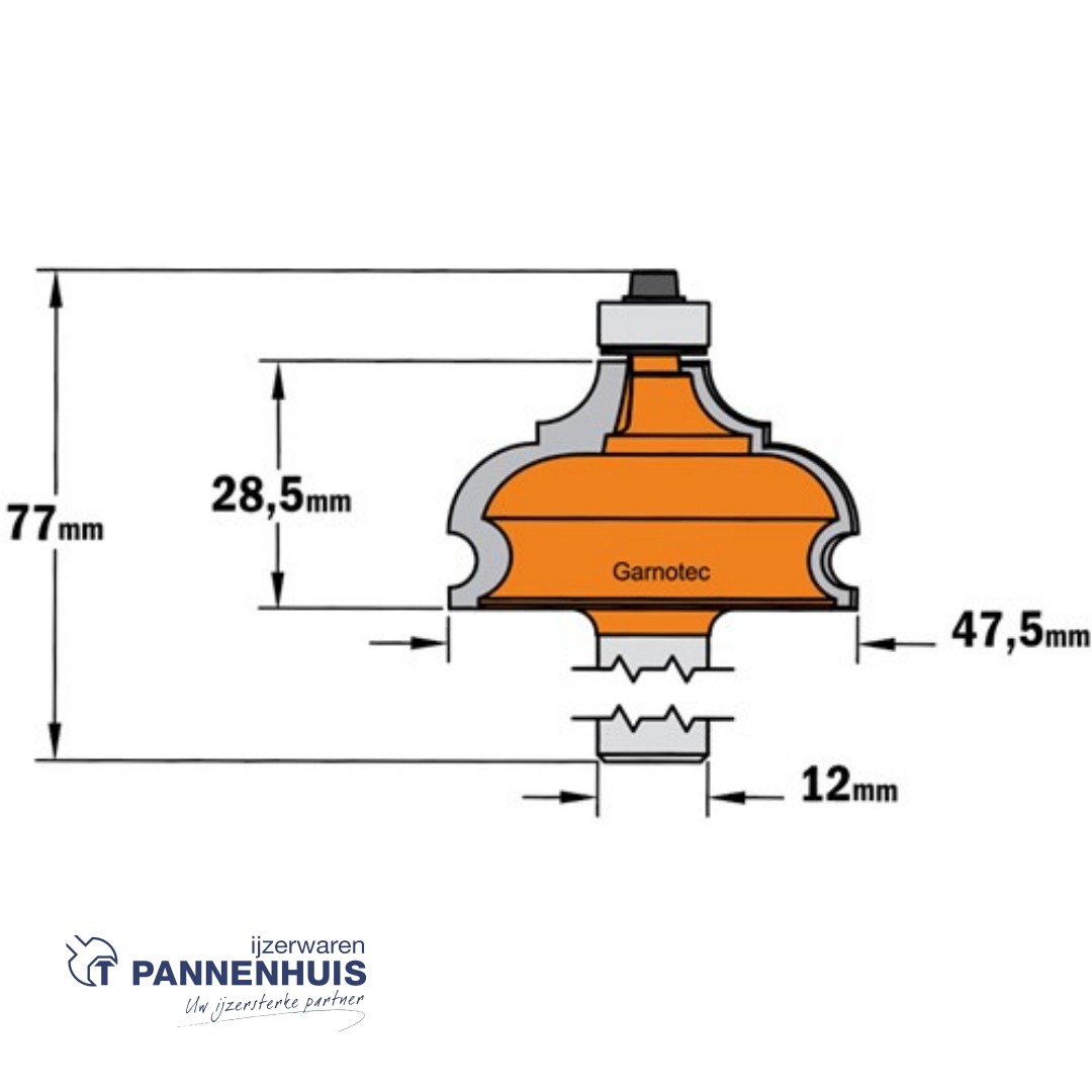 CMT Universele frees met geleidelager HW D=47,5 x 28,5mm L=77 S=12 Z2 - Afbeelding 2