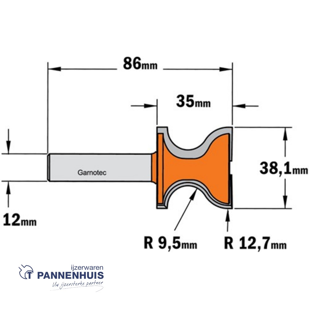 CMT HW vensterbankfrees HW D=38,1x35 R=12,7 L=86 S=12 Z2 - Afbeelding 2