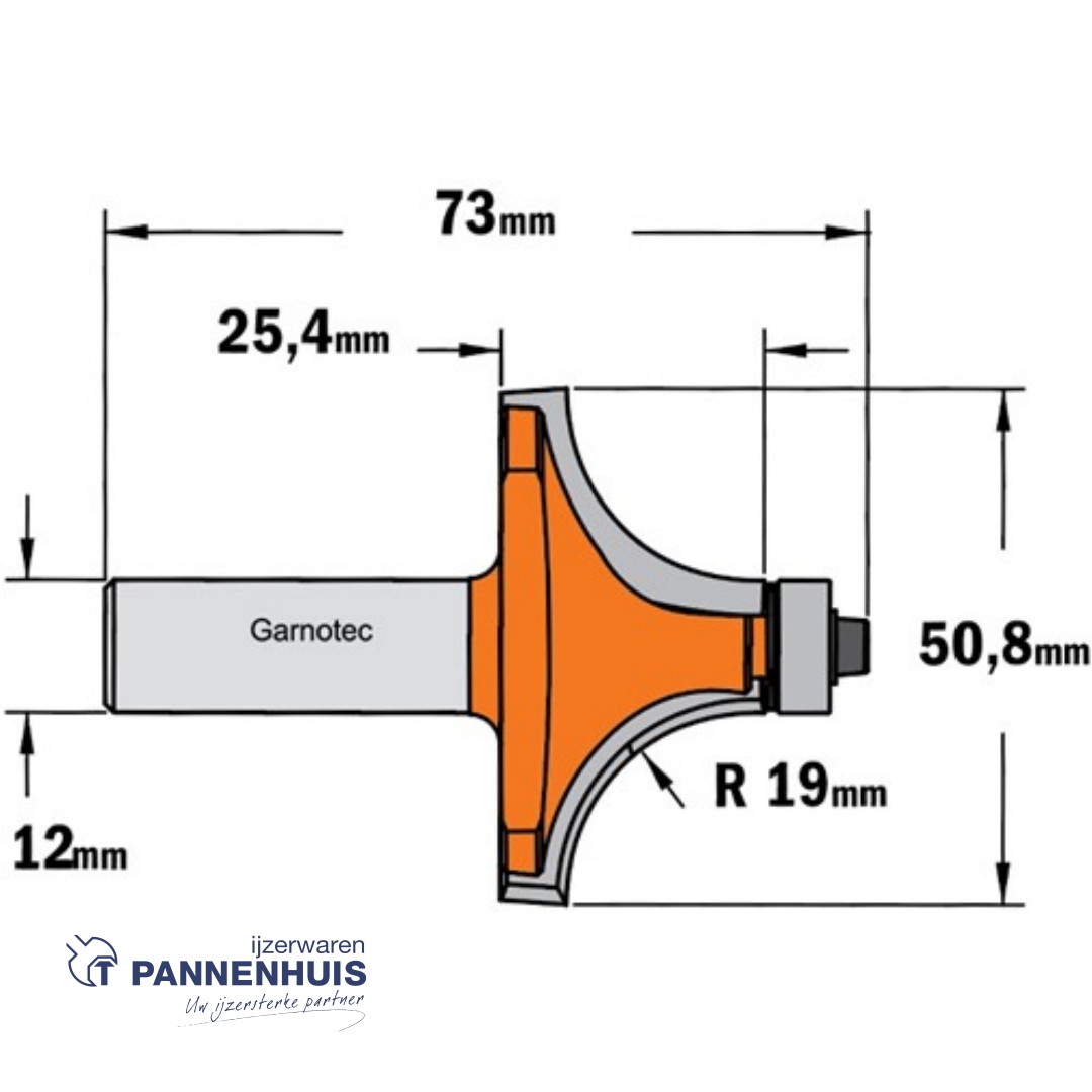 CMT Holle radiusfrees zonder opstaande kant, HW D=50,8 x 25.4mm R=19 L=73 S=12 Z2 - Afbeelding 2