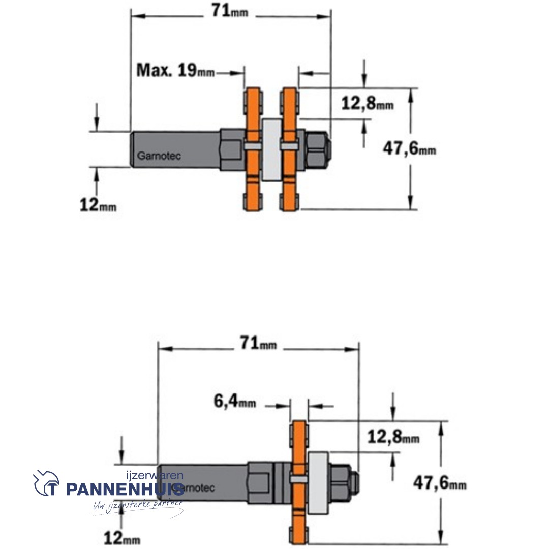 CMT Tand- en groeffrezenset HW D=47,6 x 19mm S=12 Z2 - Afbeelding 2