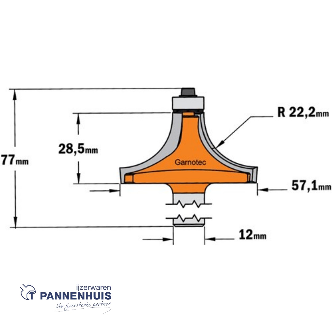 CMT Holle radiusfrees zonder opstaande kant, HW D=57,1 x 28.5mm R=22,2 L=77 S=12 Z2 - Afbeelding 2