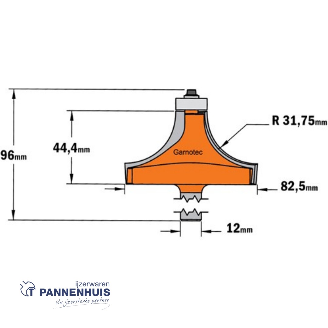 CMT Holle radiusfrees zonder opstaande kant, HW D=82,5 x 44.4mm R=31,75 L=96 S=12 Z2 - Afbeelding 2
