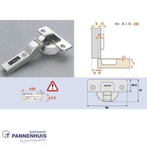 inboorscharnier C7A6GE9 nikkel mat (9mm doorgezet) met sluitdemping