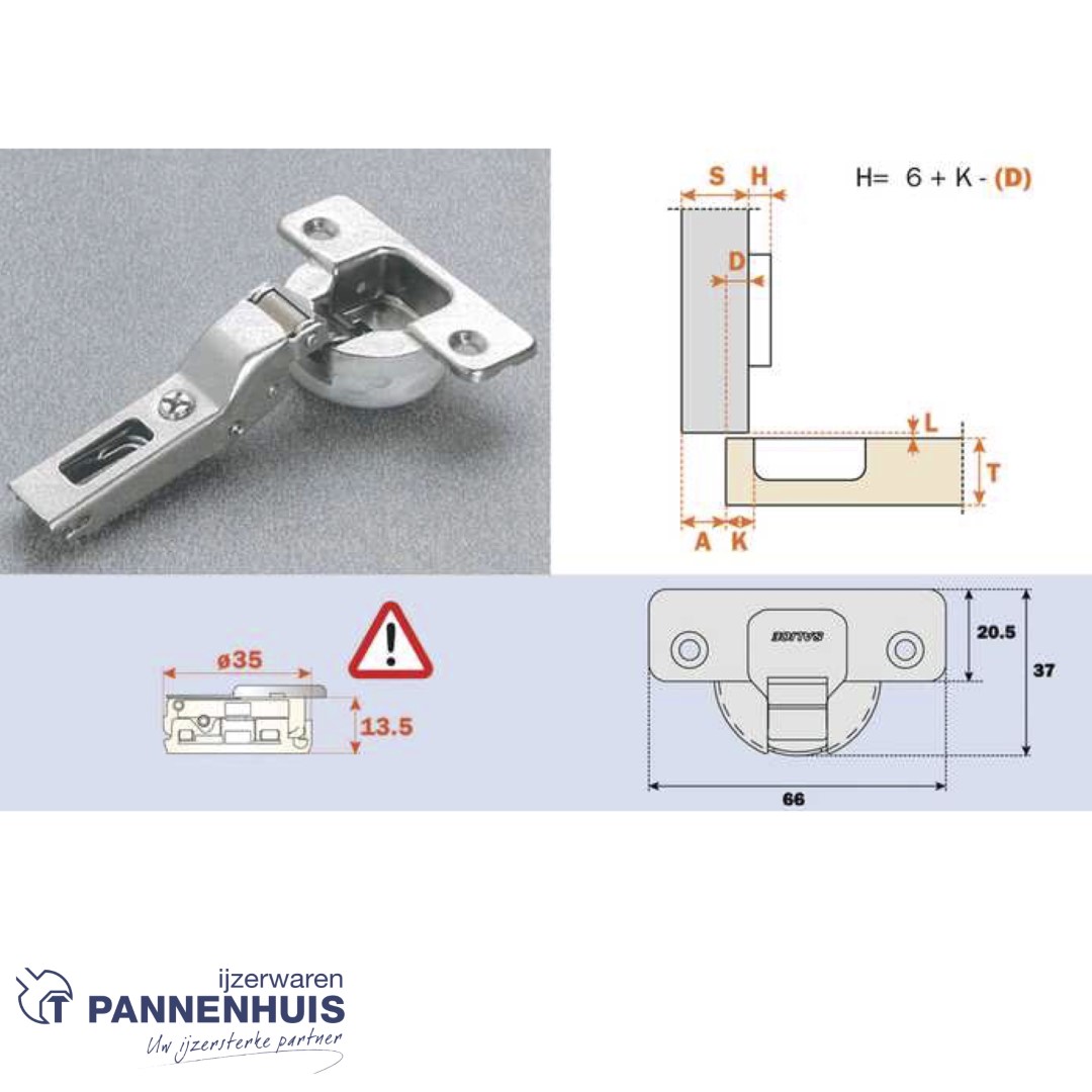 inboorscharnier C7A6GE9 nikkel mat (9mm doorgezet) met sluitdemping