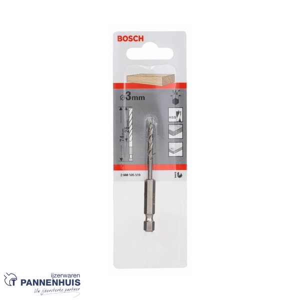 Bosch Houtspiraalboor 1/4" zeskant 3 x 33 x 74 mm - Afbeelding 2