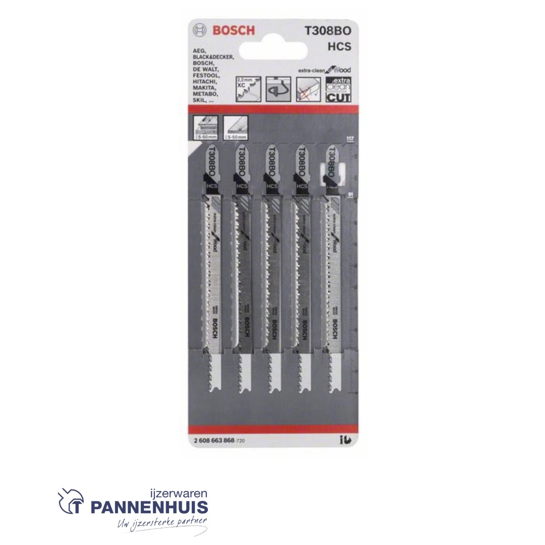 Bosch Decoupeerzaagblad T308 BO Extra Clean for Wood 5x - Afbeelding 2