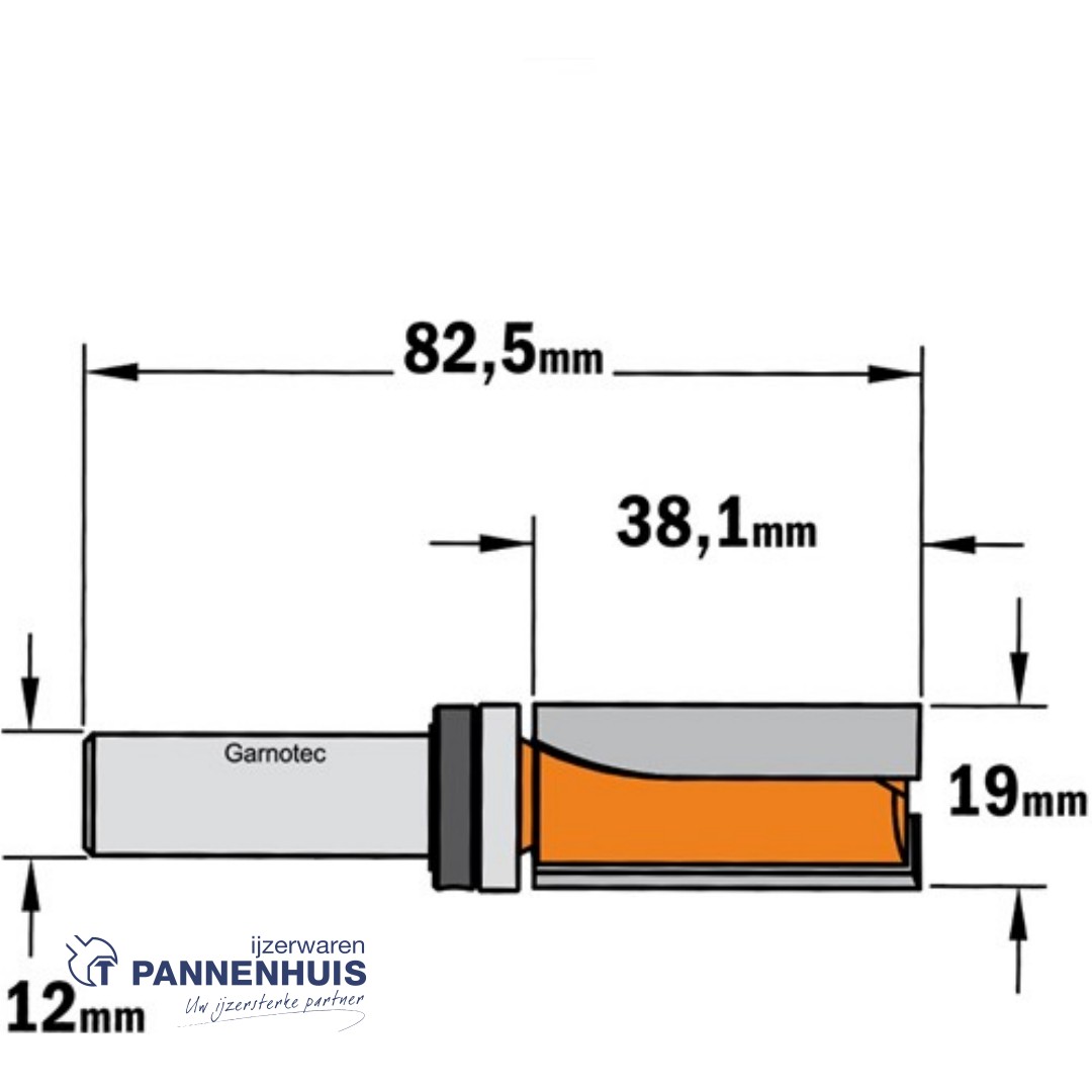 CMT Groeffrees met kogellager HW D=19 x 38.1 L=82,5 S=12 Z2 - Afbeelding 2