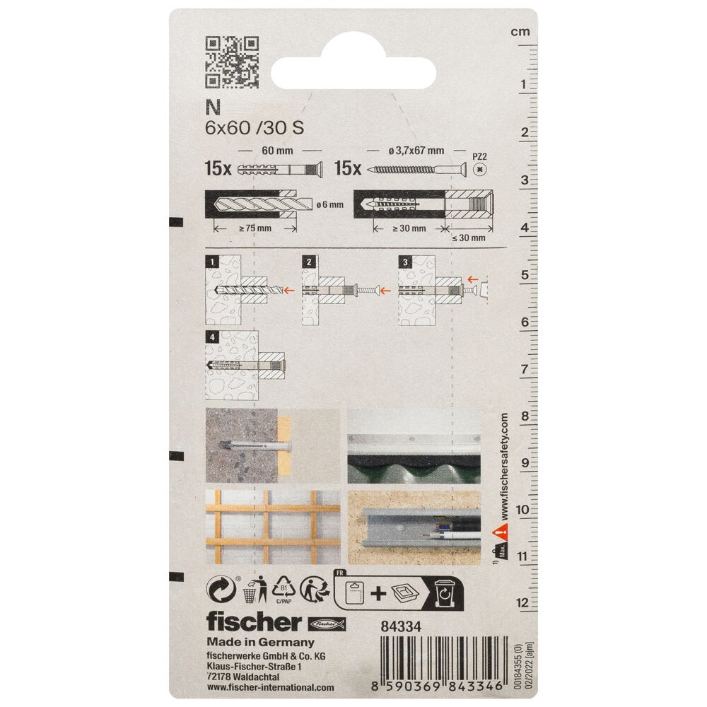 fischer Nagelplug N 6 x 60/30 S met verzonken kop (blister) - Afbeelding 4