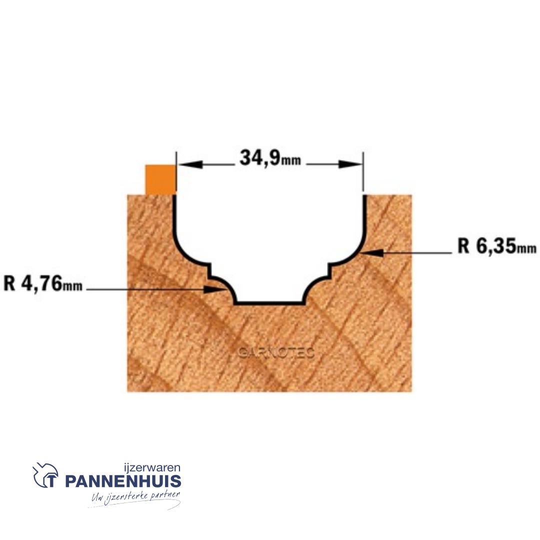 CMT Klassieke profielfrees met kogellager, HW D=34,9 x 18,5mm R=6,35 L=66 S=8 Z2 - Afbeelding 3