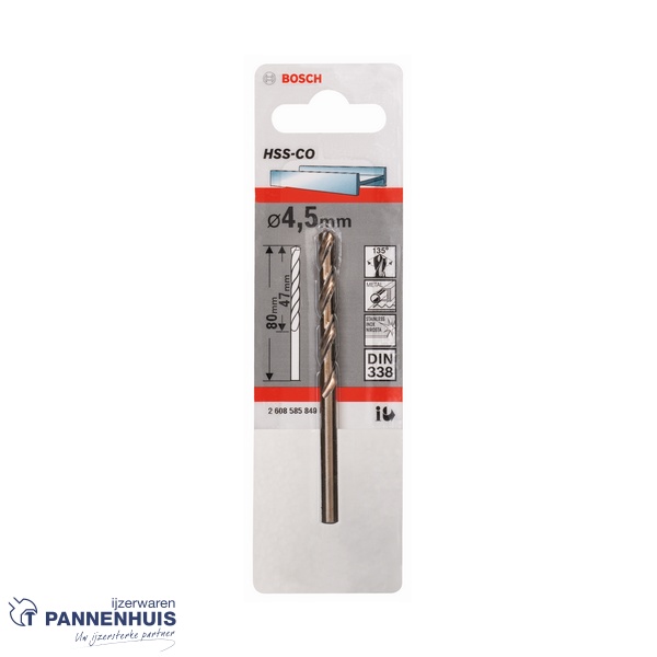 Bosch Metaalboor HSS-Co, DIN 338, 4,5 x 47 x 80 mm - Afbeelding 2