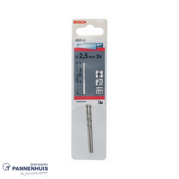 Bosch Metaalboor HSS-G, DIN 338, 2,5 x 30 x 57 mm 2x - Afbeelding 2
