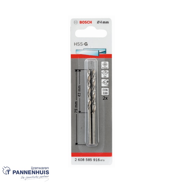Bosch Metaalboor HSS-G, DIN 338, 4 x 43 x 75 mm 2x - Afbeelding 2