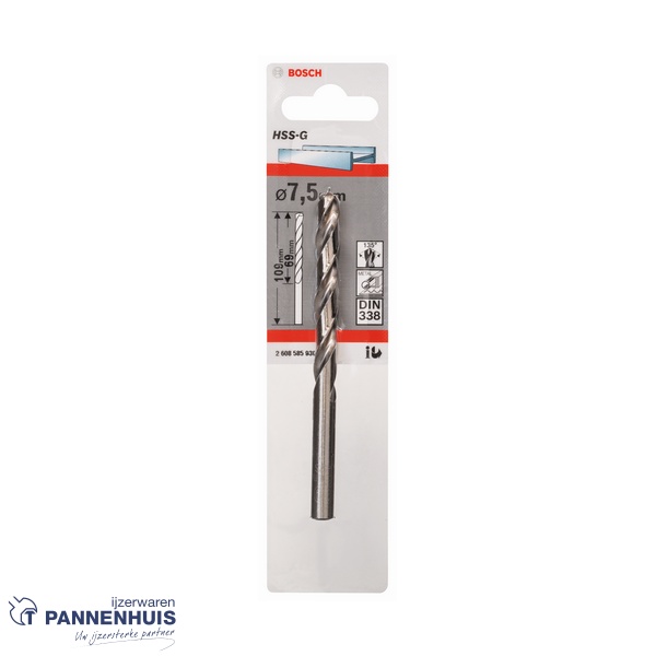 Bosch Metaalboor HSS-G, DIN 338, 7,5 x 69 x 109 mm - Afbeelding 2