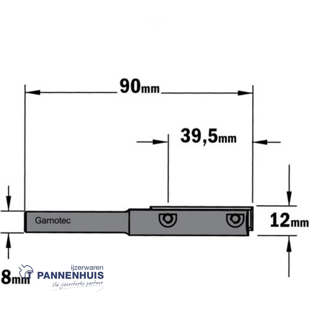 CMT Rechte groeffrees, HWM D=12 x 39,5mm L=90 S=8 Z1 - Afbeelding 2