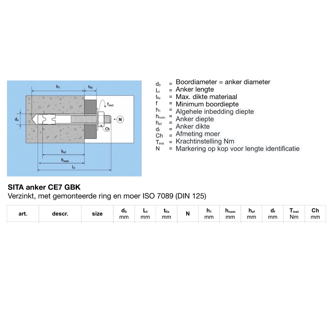 Sita anker GBK M12X360 (12/360/278) CE7 (10st) - Afbeelding 2