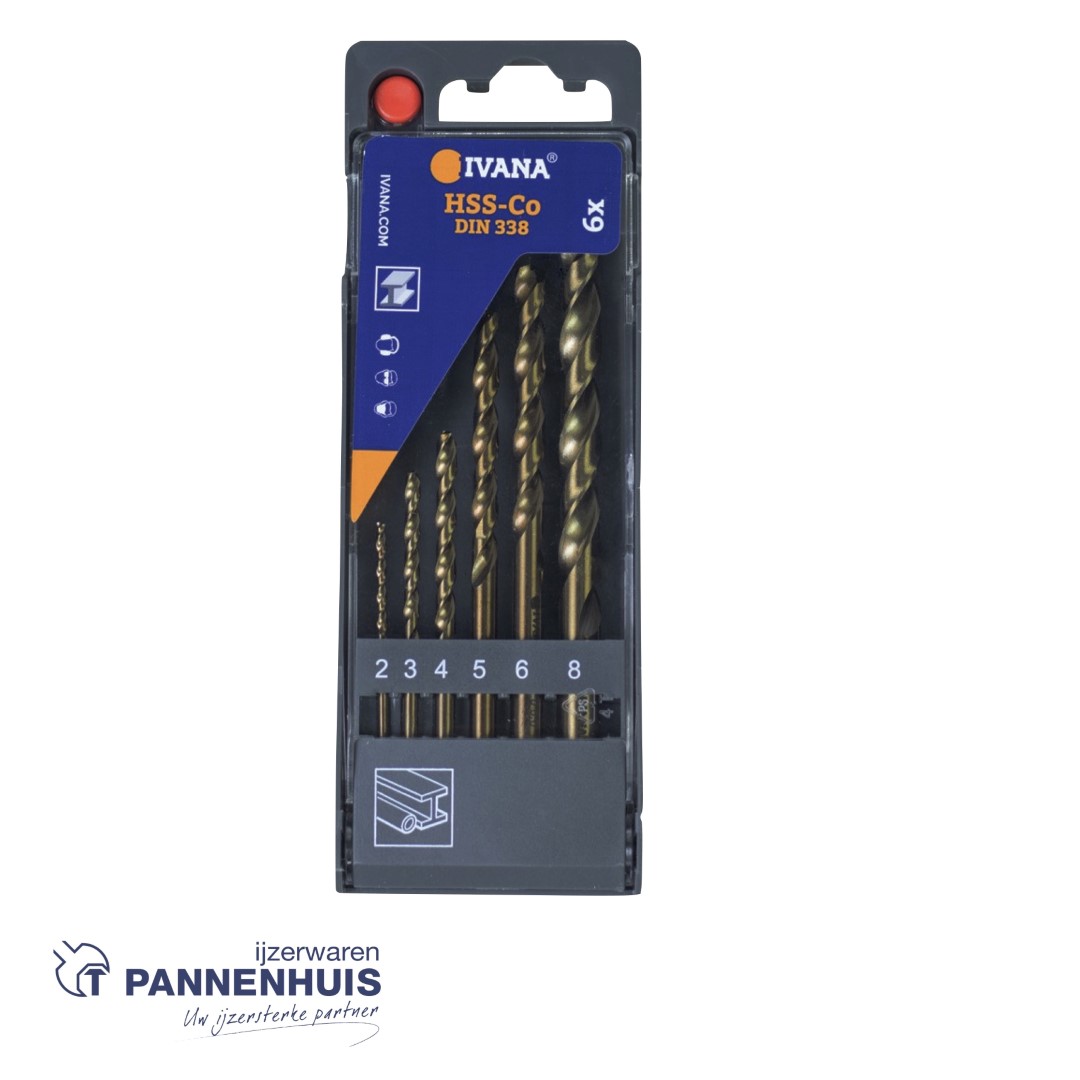 Ivana spiraalborenset HSS-Co cobalt geslepen DIN 338 6-delig