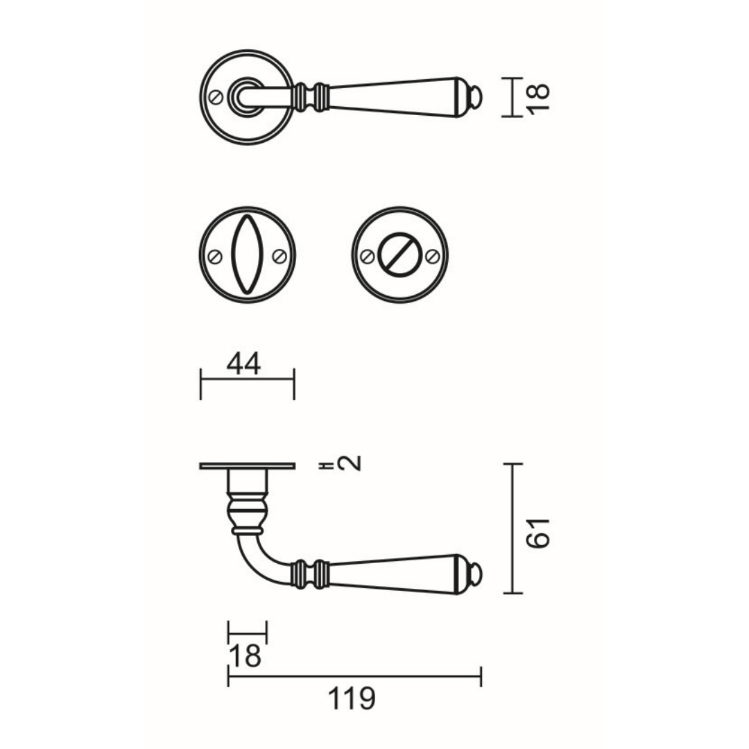 Deurkruk Pro ELEGEANCE ROEST ROND R+WC - Afbeelding 2