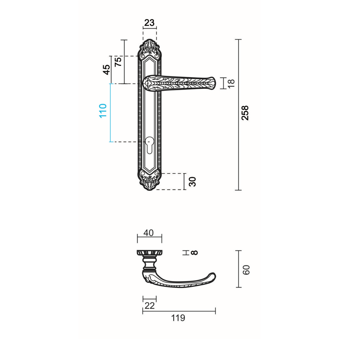 Deurkruk Pro LYDIA BRONS PLAAT+CYL 110MM - Afbeelding 2