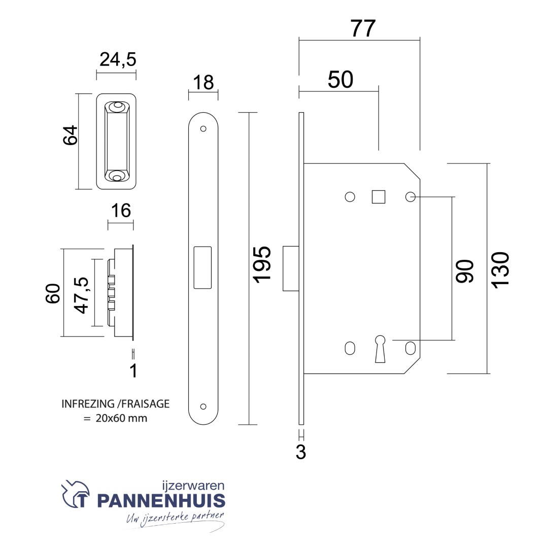 AGB Magneetslot BB 50 / 90 18MM zwart + regelbare tegenplaat - Afbeelding 2