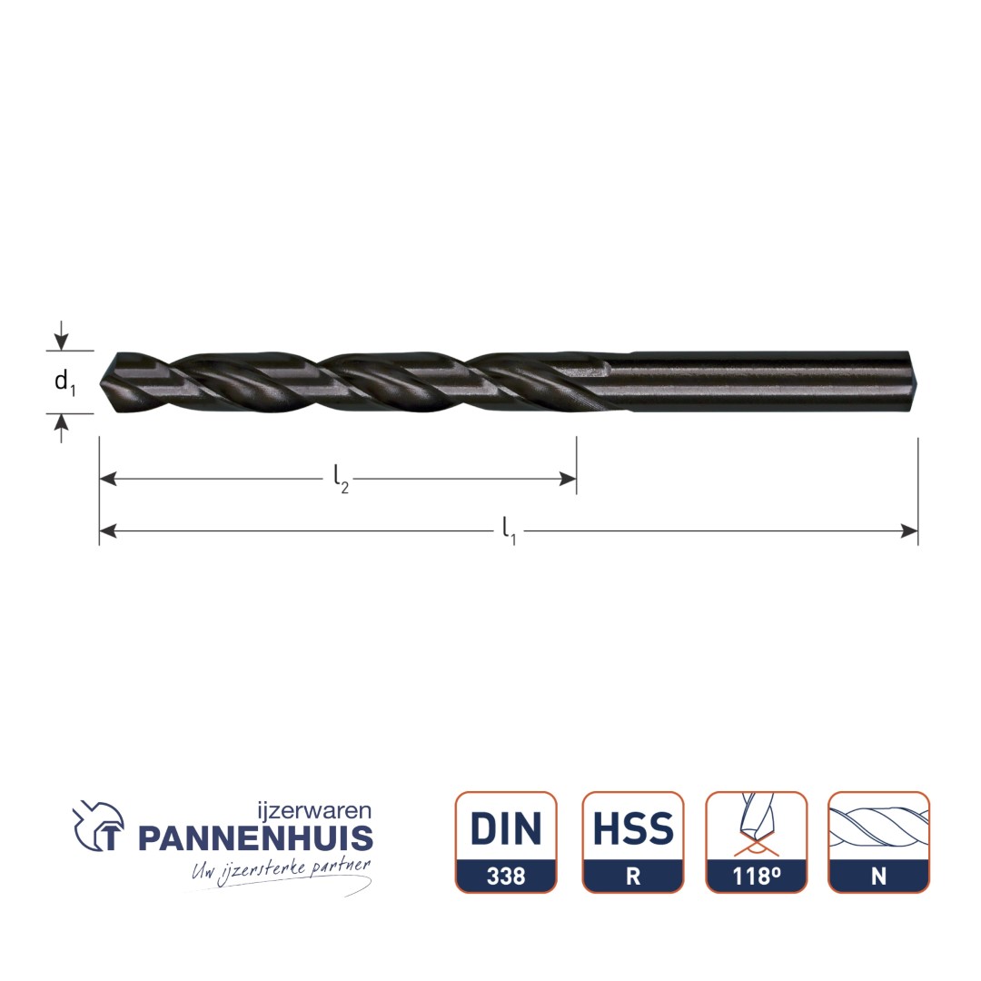 Rolgewalste HSS-R spiraalboor, DIN 338, type N, d.6,0 (10st) - Afbeelding 2