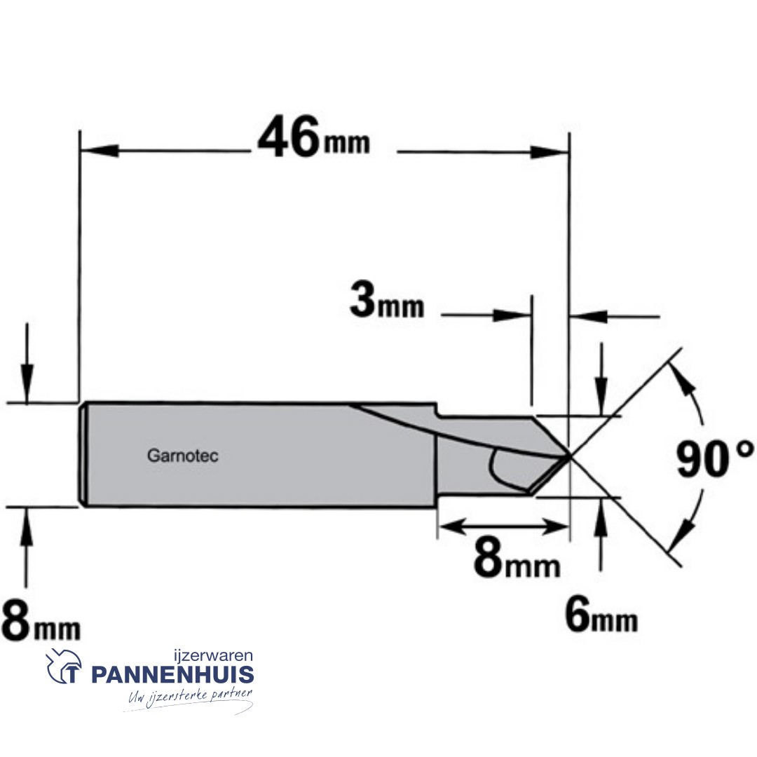 CMT V-groef frees 90° HWM D=6 x 8mm 90° L=38,1 S=8 Z2 - Afbeelding 2