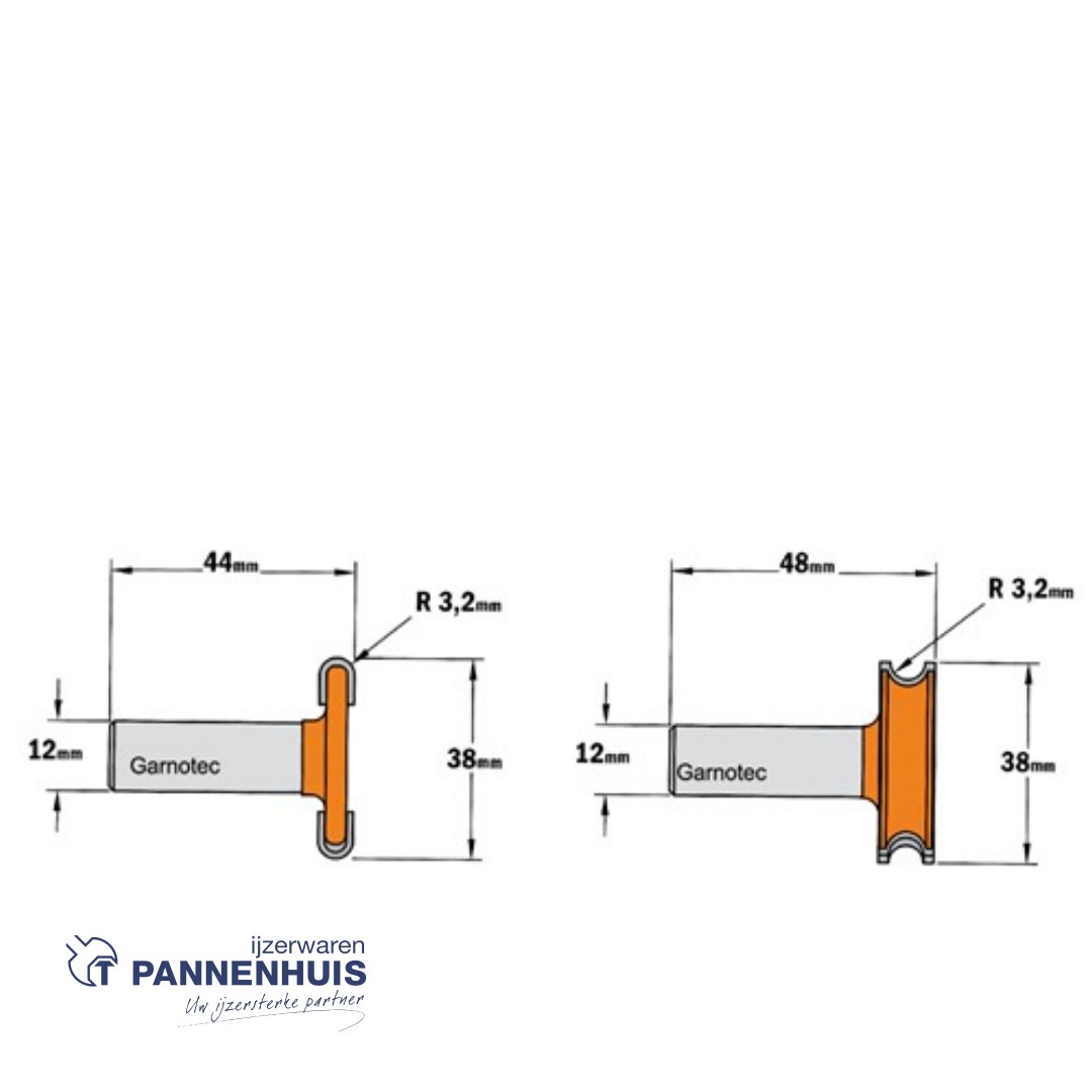 CMT Hol & bol frezenset, HW D=38mm R=3,2 L=44/48 S=12 Z2 - Afbeelding 2