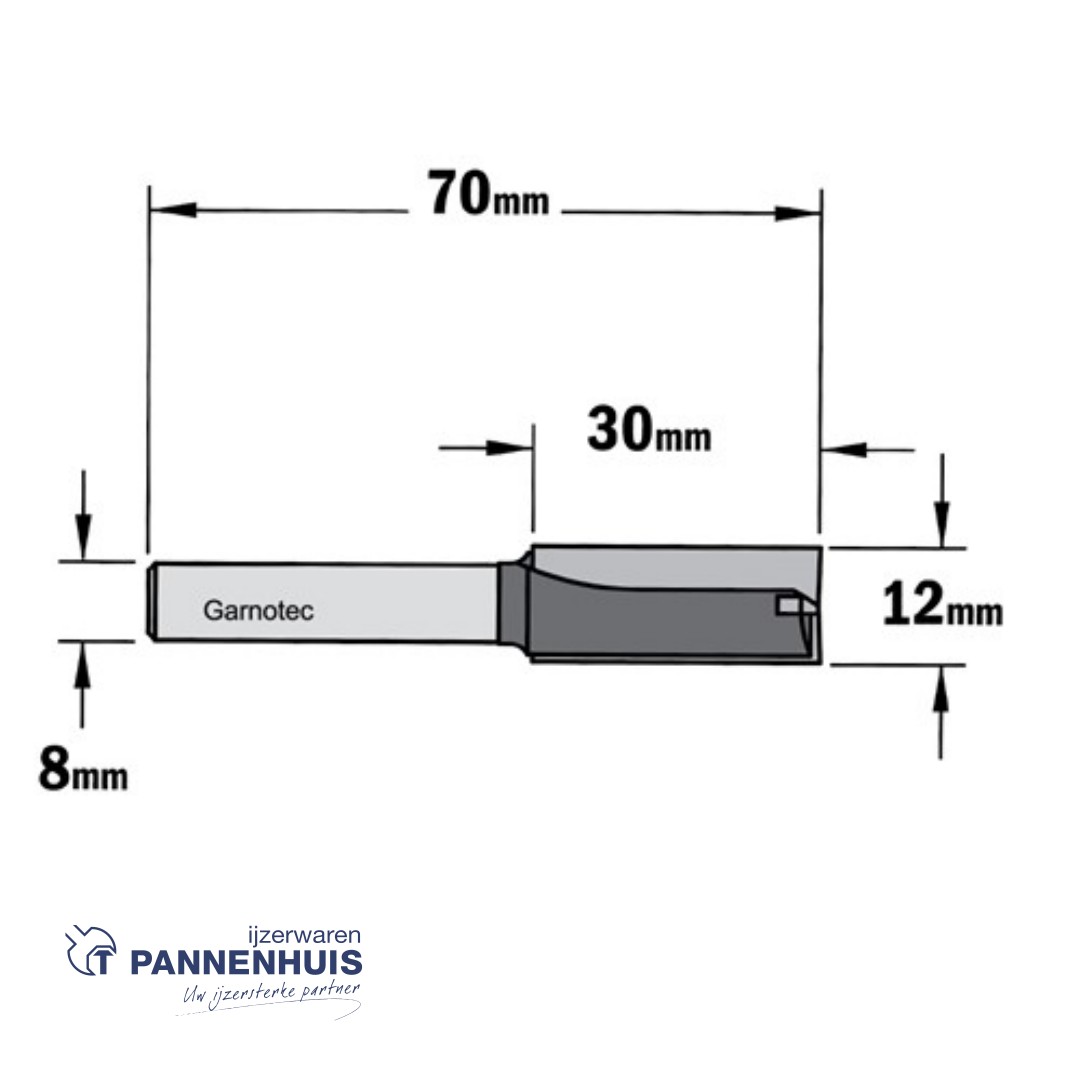 Rechte groeffrees, D=12, I=30, L=70, Z=Z2+1, S=Ø8, Kwaliteit=HW - Afbeelding 2