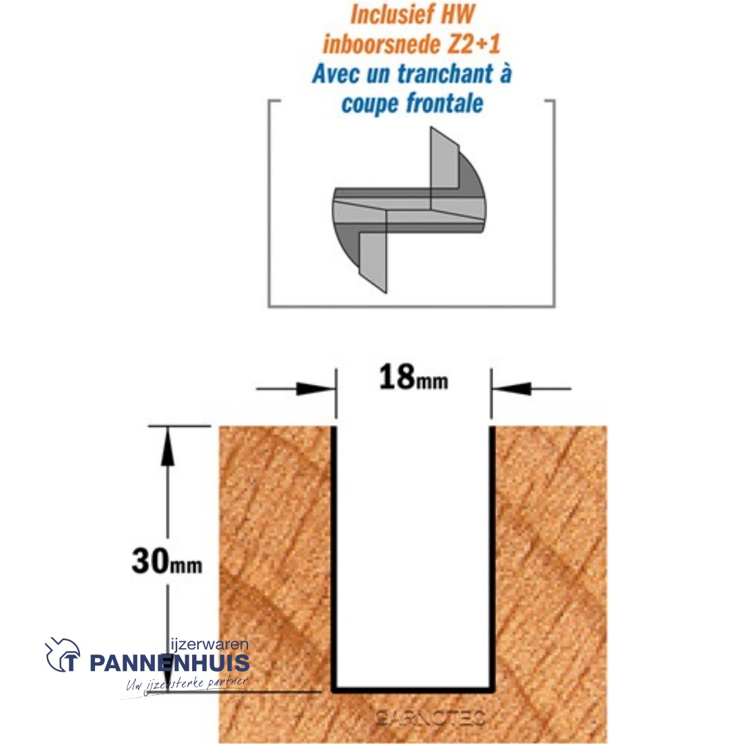 Rechte groeffrees, D=18, I=30, L=70, Z=Z2+1, S=Ø8, Kwaliteit=HW - Afbeelding 3