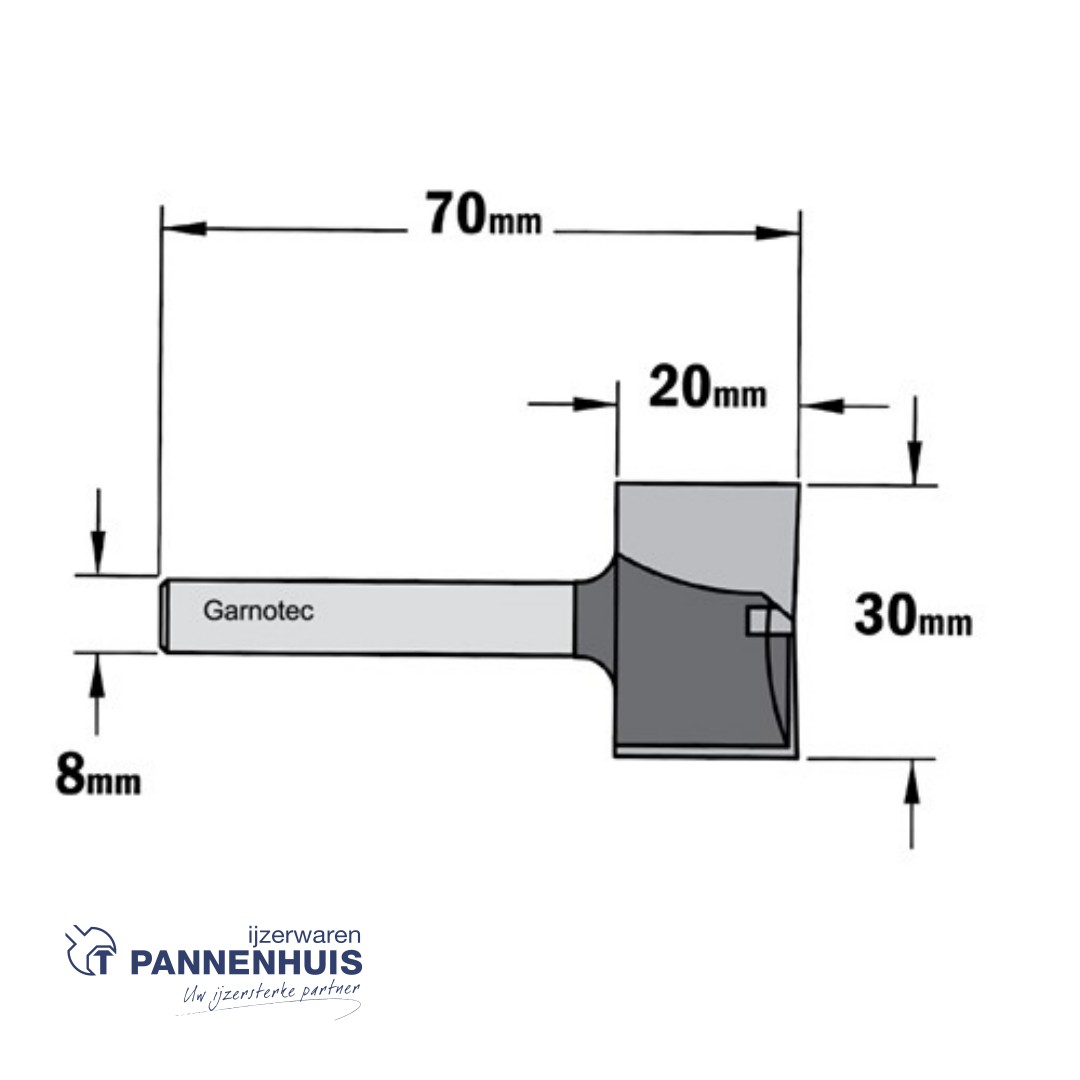 CMT Rechte groeffrees, HW D=30 x 20mm L=70 S=8 Z2+1 - Afbeelding 2