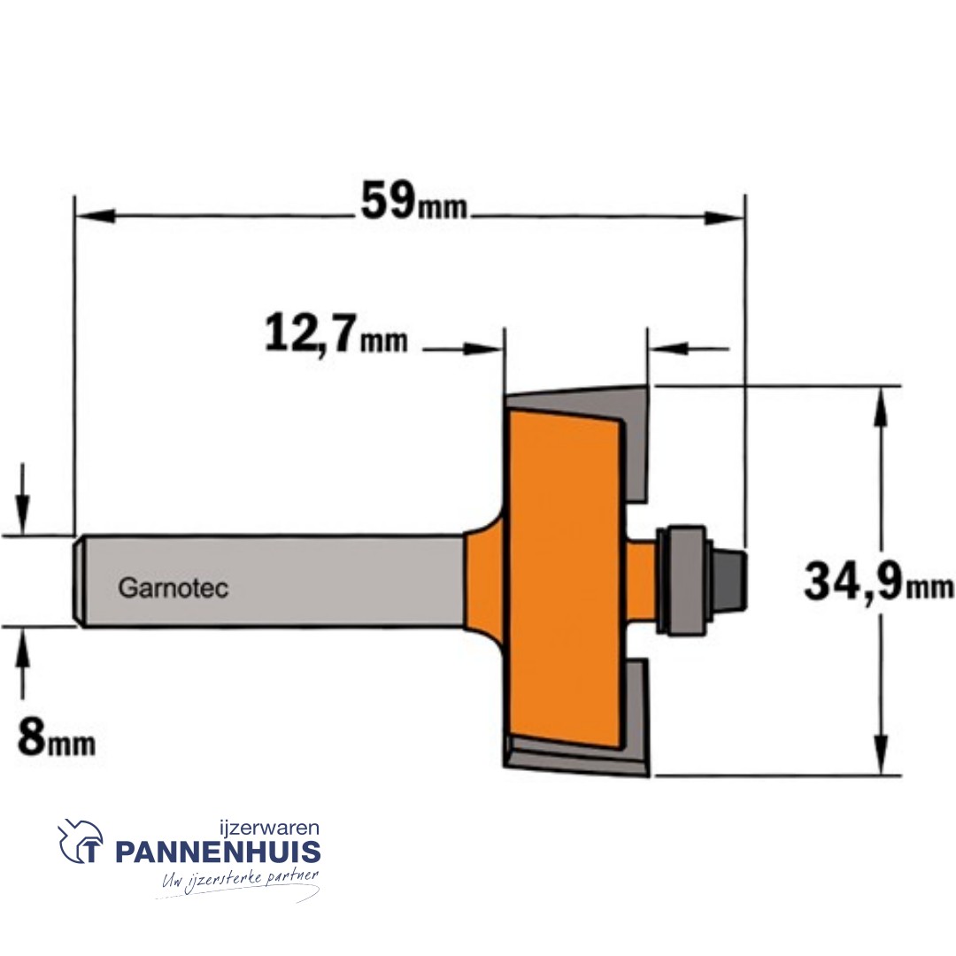 CMT Rabatfrees, HW D=34,9 x 12.7mm L=59 S=8 Z2 - Afbeelding 2