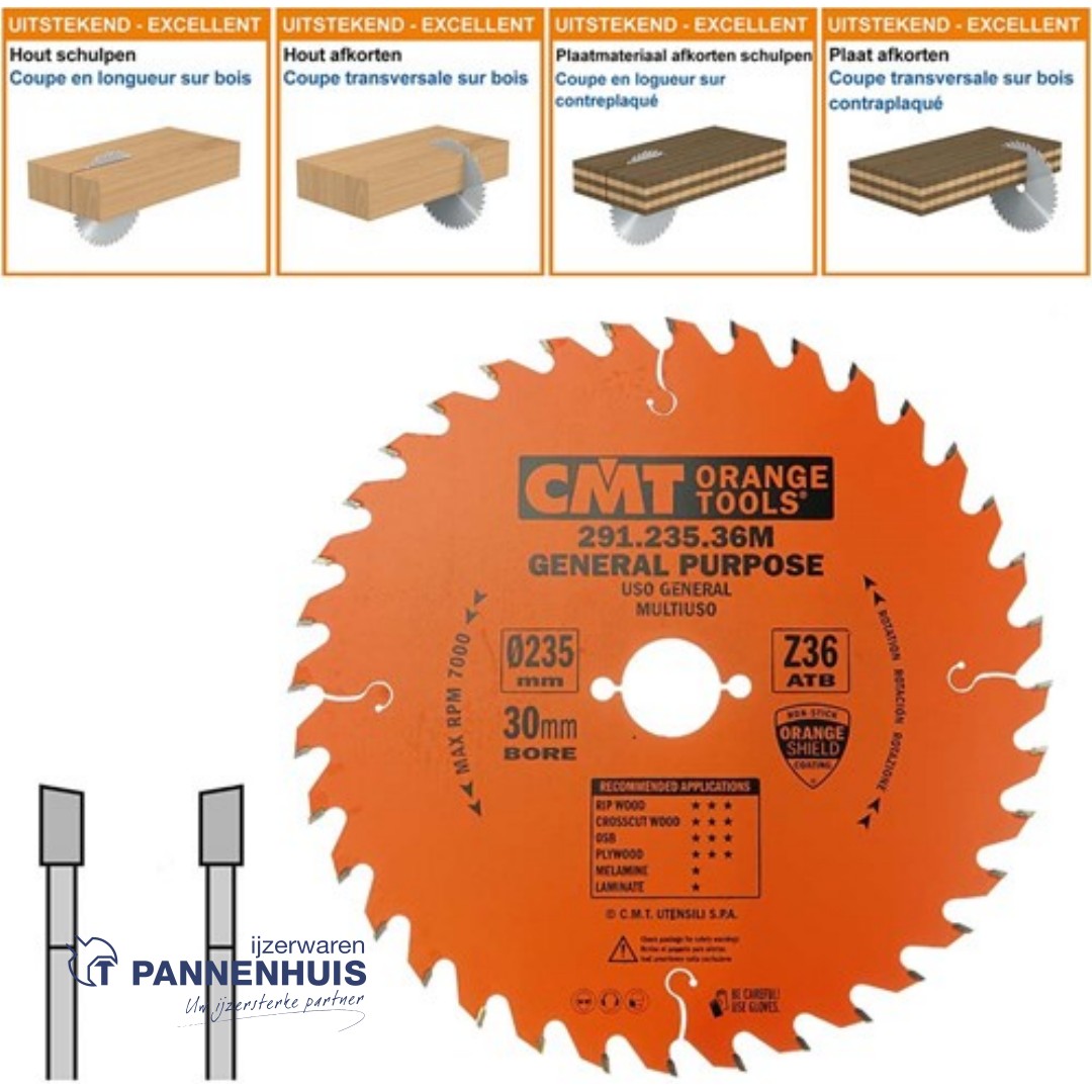 CMT Universele cirkelzaag HW 235x30x2,8 Z36 Massieve houtsoorten, Multiplex