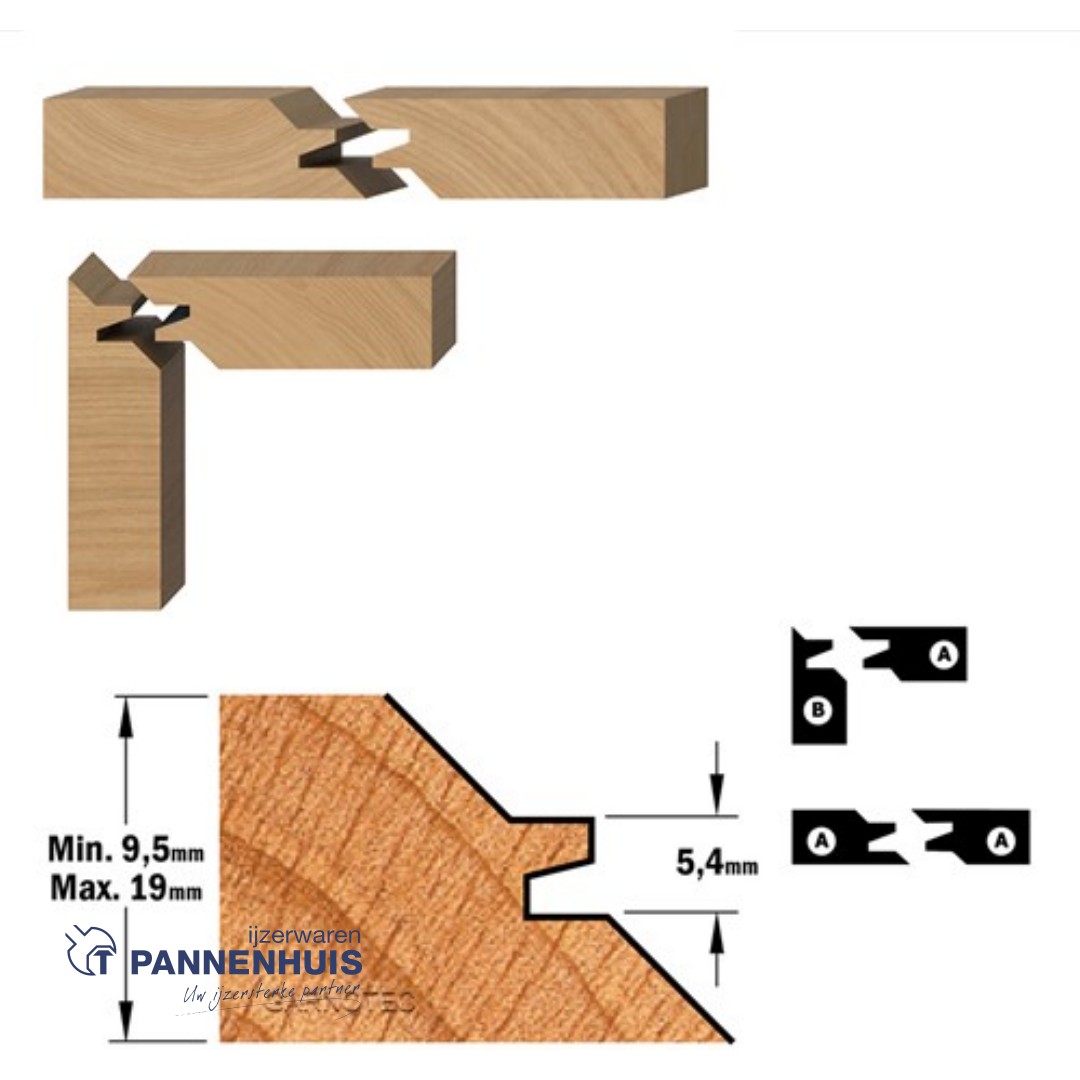 CMT Verstekfrees met rechte hoeken, HW D=50,8 x 22,2mm 45° L=60 S=12 Z2 - Afbeelding 3