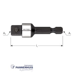 Rotec Adapter, 1/4 E6.3 naar 3/8 4-knt met pin, L=50