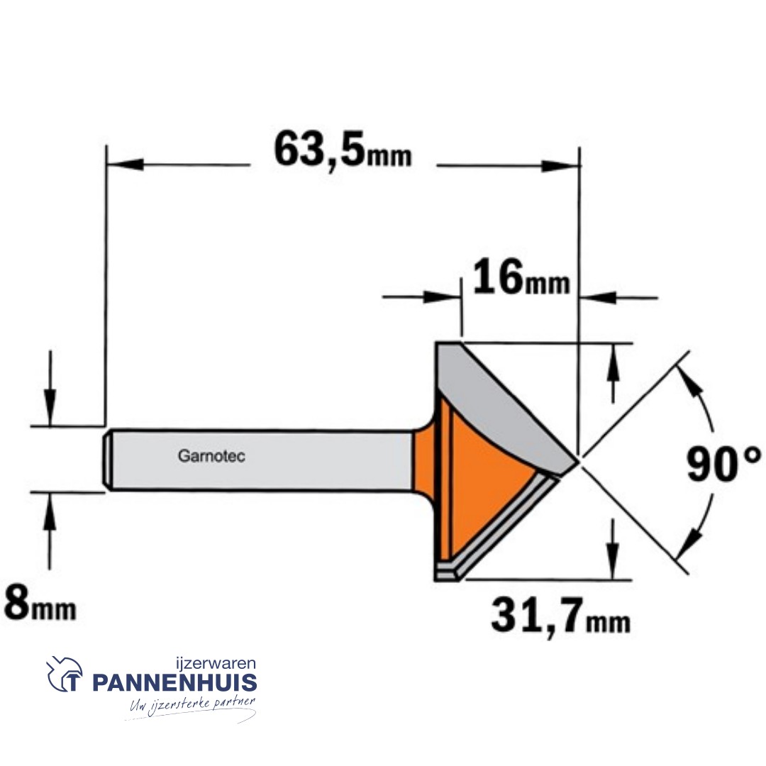 CMT V-groef frees 90° HW D=31,7 x 16mm 90° L=63,5 S=8 Z2 - Afbeelding 2