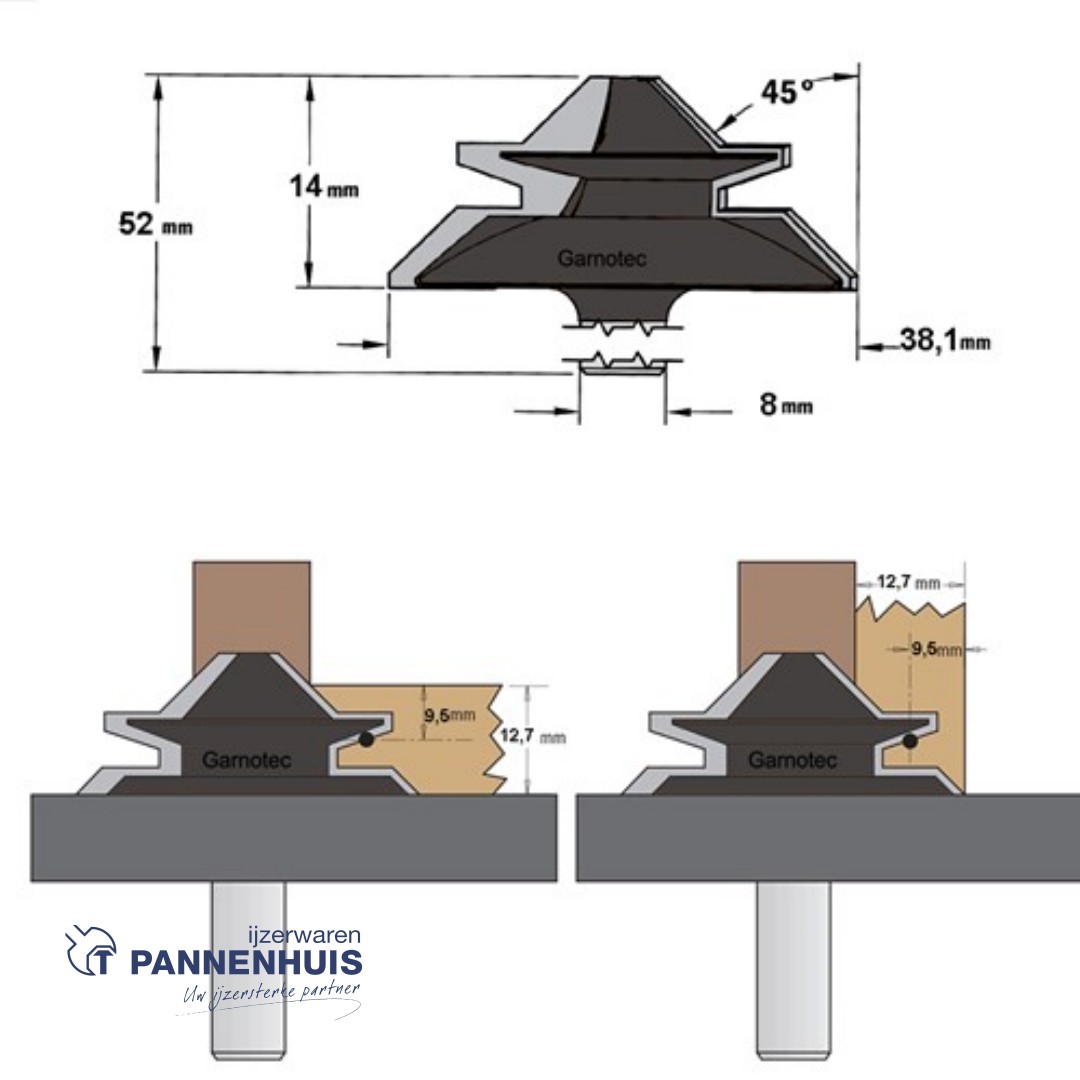 CMT Verstekfrees met rechte hoeken, HW D=38.1 x 14mm L=52 S=8 Z2 - Afbeelding 2