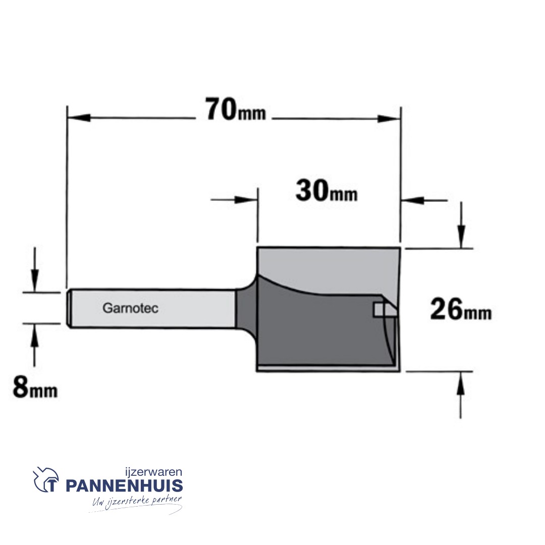 CMT Rechte groeffrees, HW D=26 x 30mm L=70 S=8 Z2+1 - Afbeelding 2