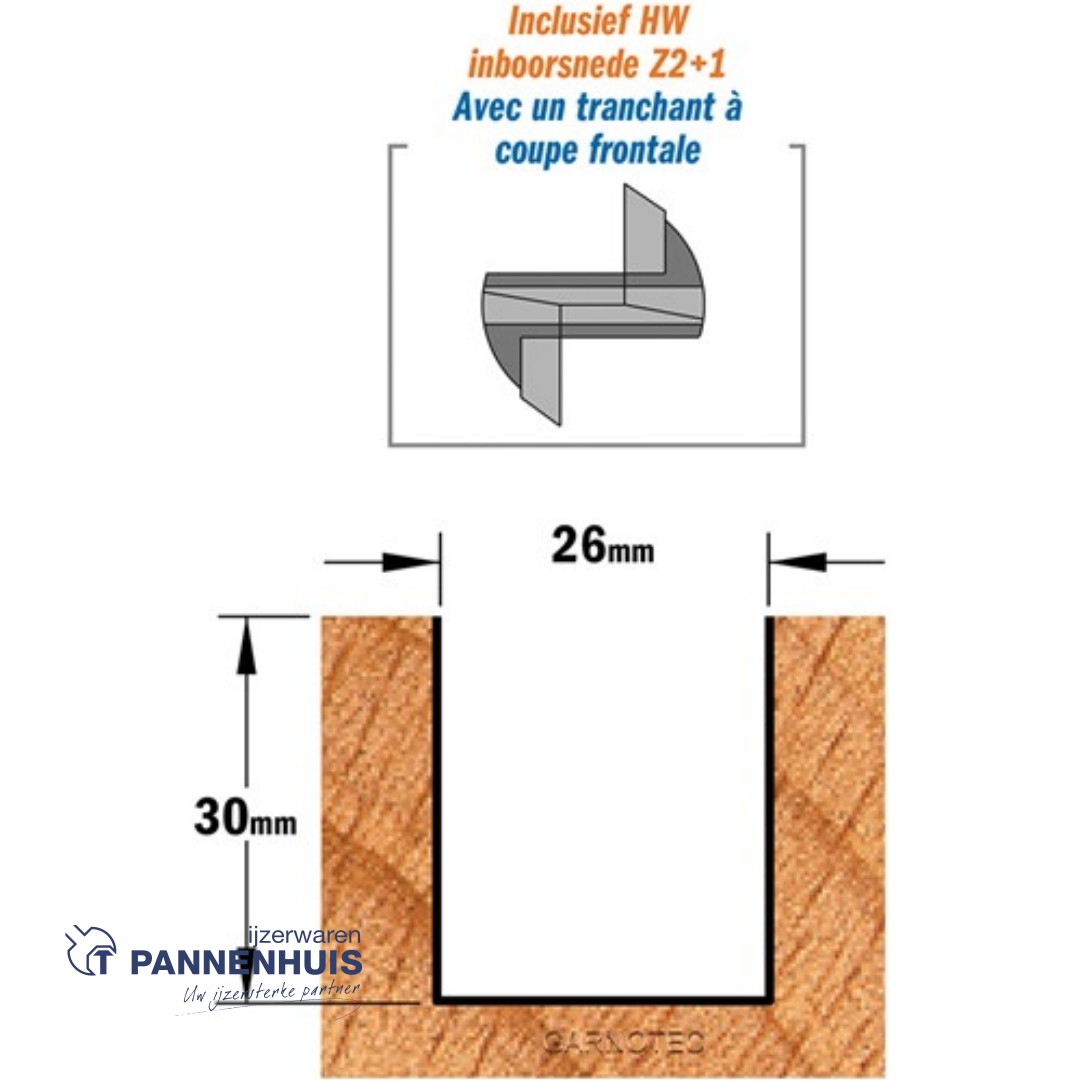 CMT Rechte groeffrees, HW D=26 x 30mm L=70 S=8 Z2+1 - Afbeelding 3