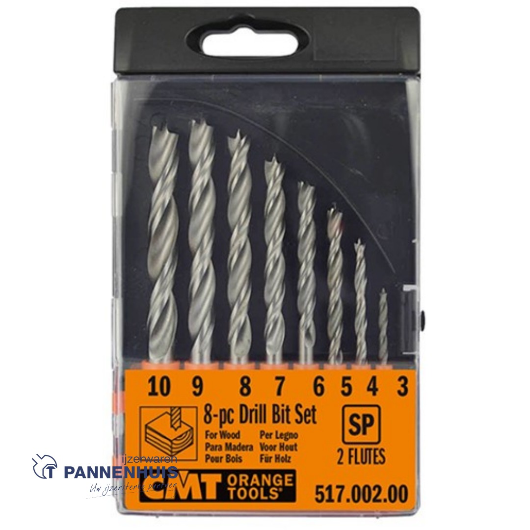 CMT 8-delige spiraalborenset (enkele spiraal) D=3 4 5 6 7 8 9 10mm Z2 RH (rechtsdraaiend) SP